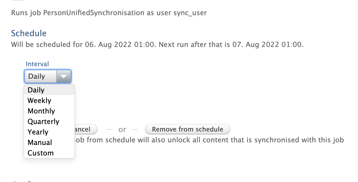 Synchronization job configurable schedule